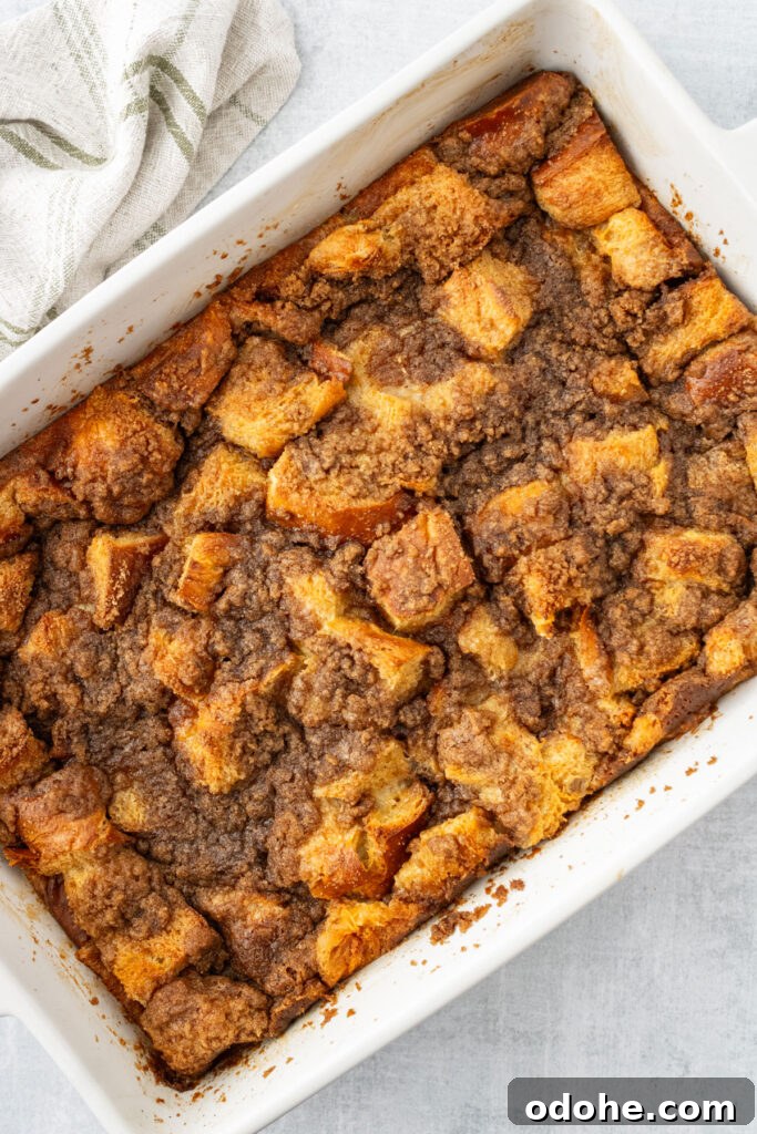 French toast casserole in white casserole dish