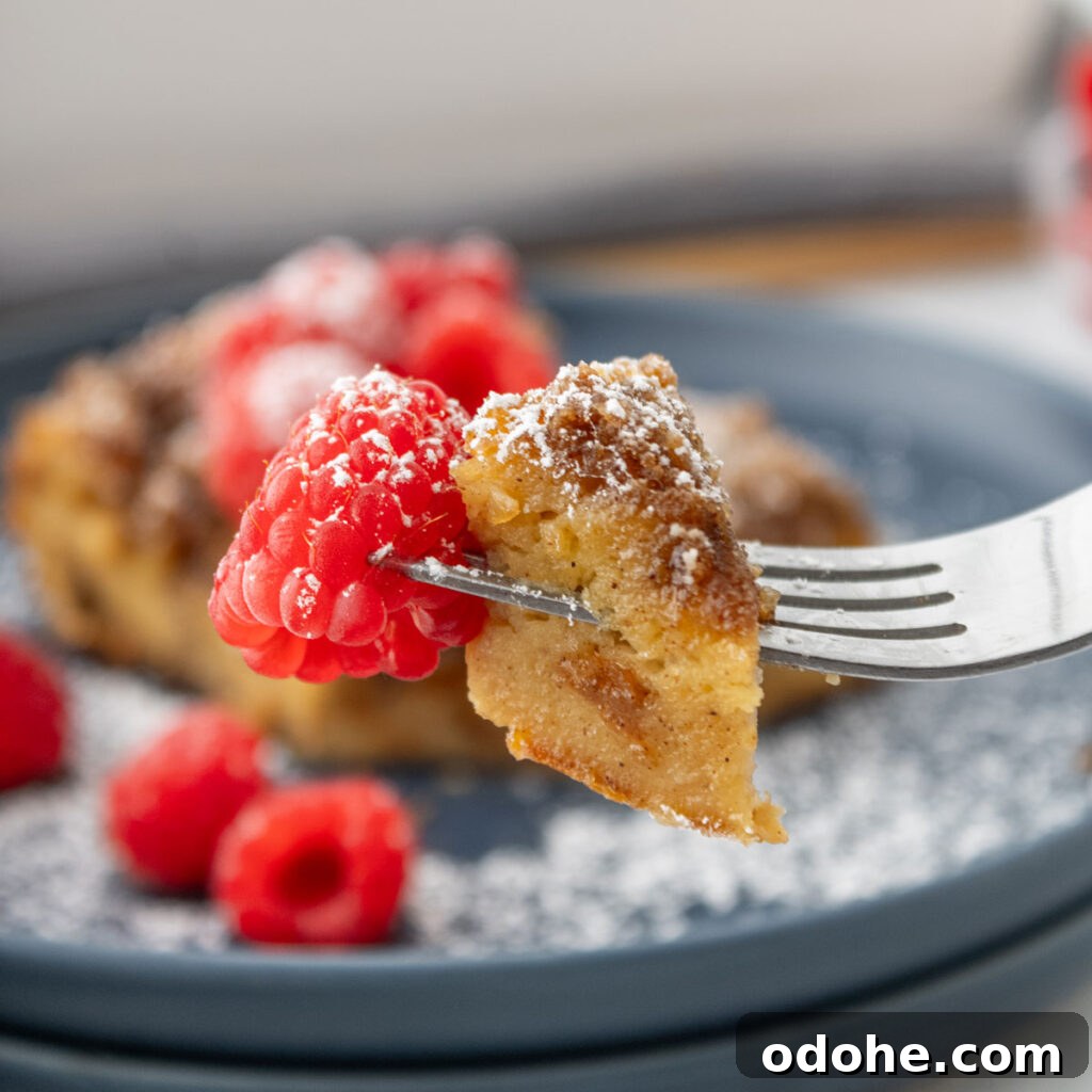 bite of French toast casserole on fork