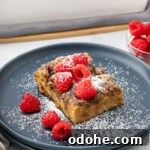 French toast casserole piece on grey plate