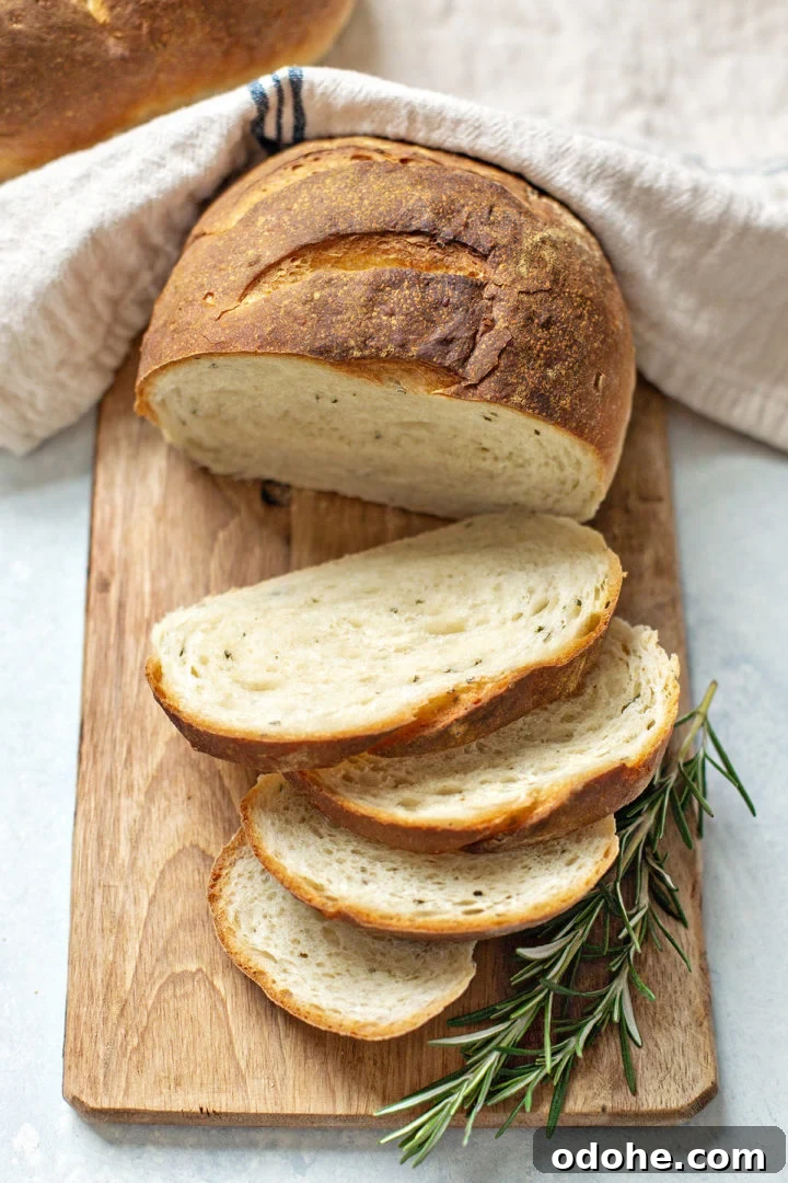 Rustic Rosemary Garlic Bread Recipe — Crispy, Flavorful Loaf 8 Golden crust closeup