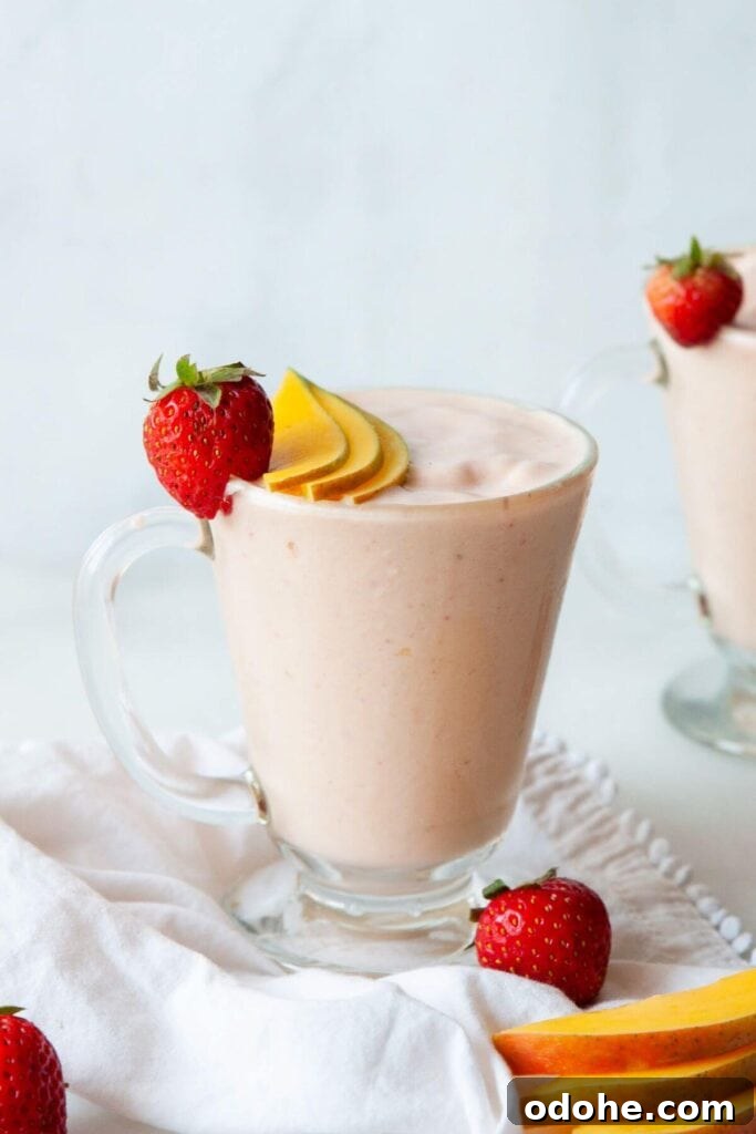 Creamy Banana, Mango & Strawberry Smoothie Recipe 2 banana mango strawberry protein smoothie