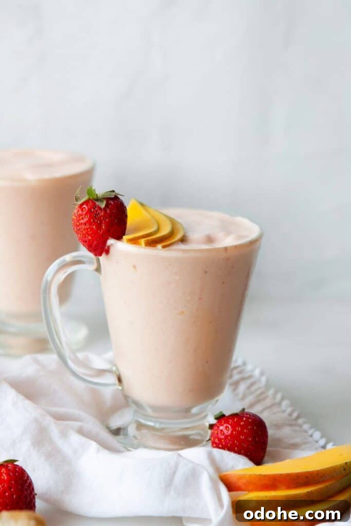 Creamy Banana, Mango & Strawberry Smoothie Recipe 7 dairy free mango strawberry smoothie
