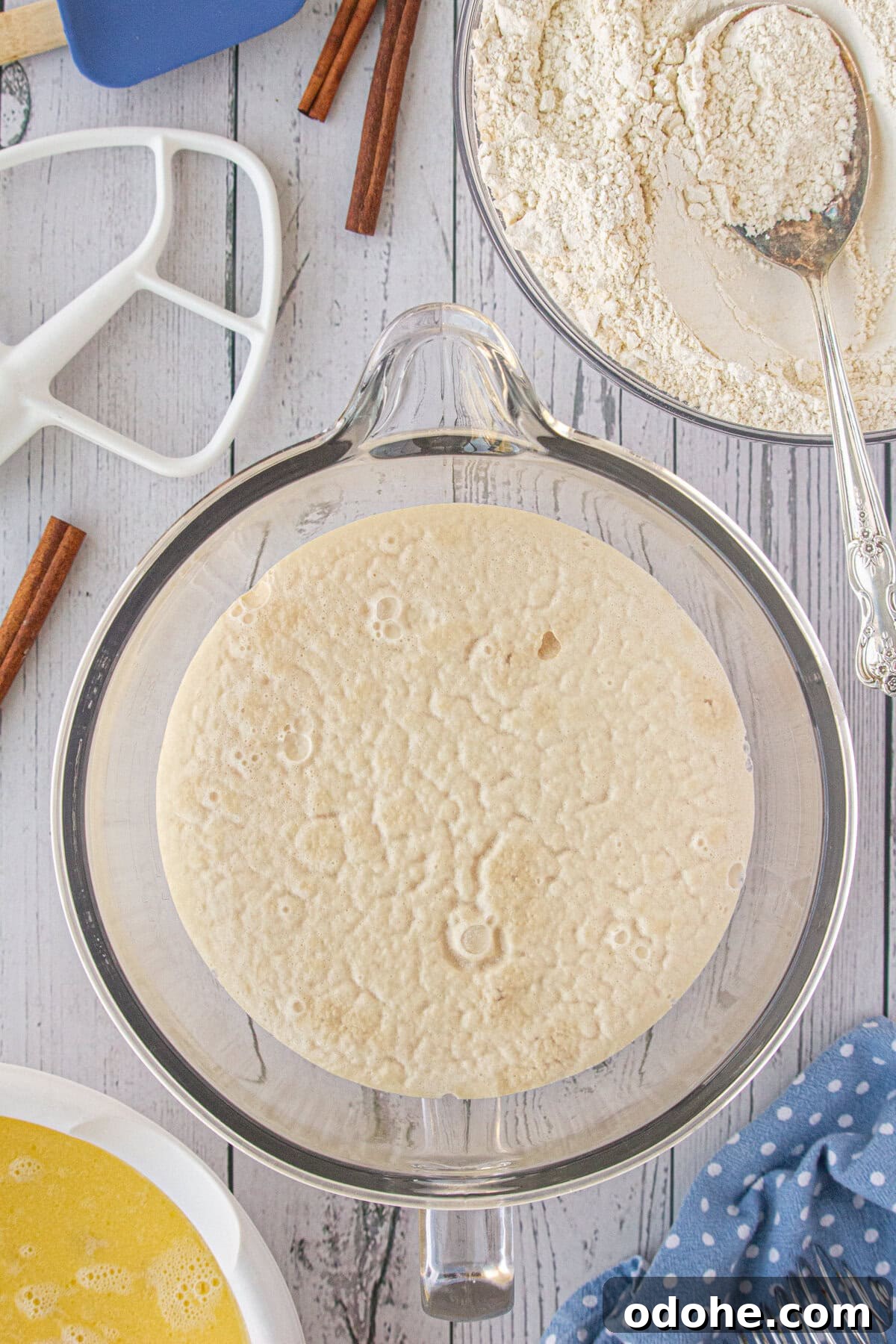 Giant Texas-Style Cinnamon Rolls: Soft, Gooey, Oversized Treat 4 Yeast foaming up.