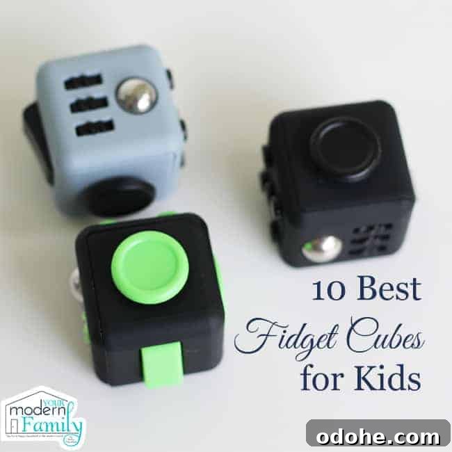 Top Fidget Spinners and Fidget Cubes: 10 Most Popular Picks 3 Three Fidget Cubes with text below them.