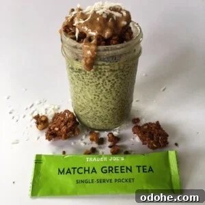 Jar of matcha chia pudding
