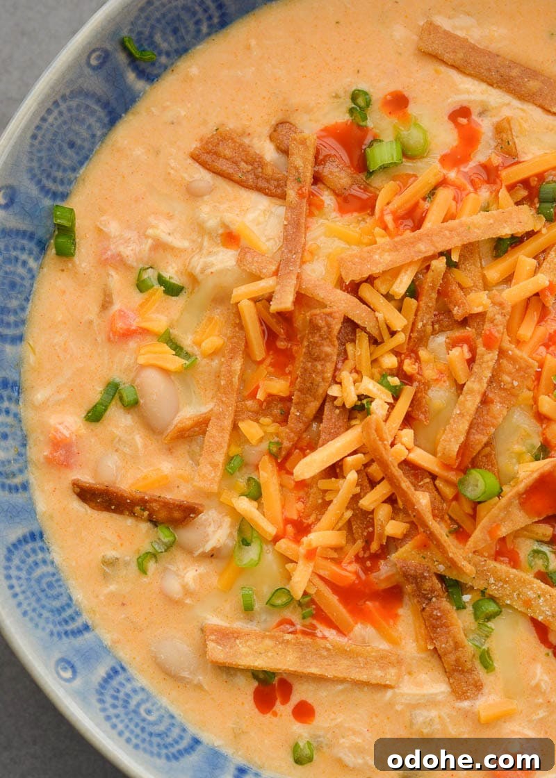 Slow Cooker Buffalo Chicken Chili Recipe for Game Day 2 This Slow Cooker Buffalo Chicken Chili is loaded with shredded chicken, white beans, vegetables, sharp cheddar cheese and tangy buffalo sauce!