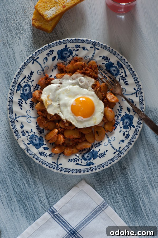 Greek-Style Baked Beans with Feta and Olive Oil 5 baked beans with a fried egg on top