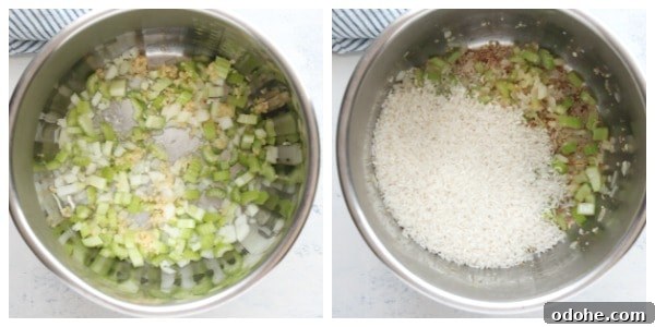 Sauteed veggies and rice in Instant Pot.