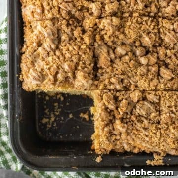 overhead shot of Irish coffee cake in metal pan