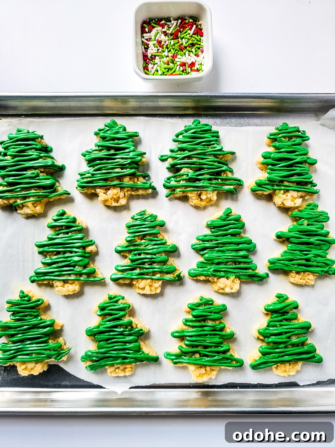 christmas tree shaped Rice Krispies with icing