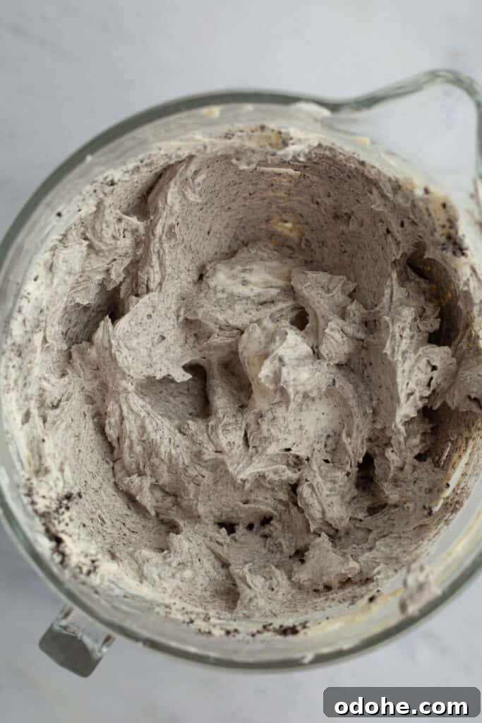 Oreo frosting in a glass bowl