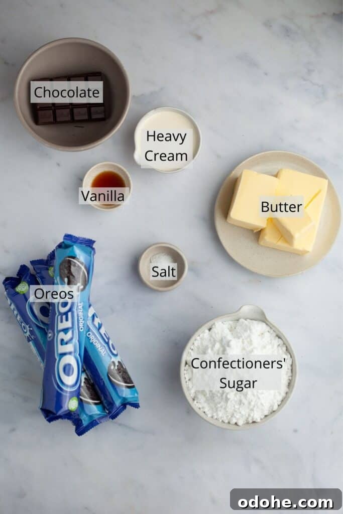 overhead shot of ingredients for Oreo frosting
