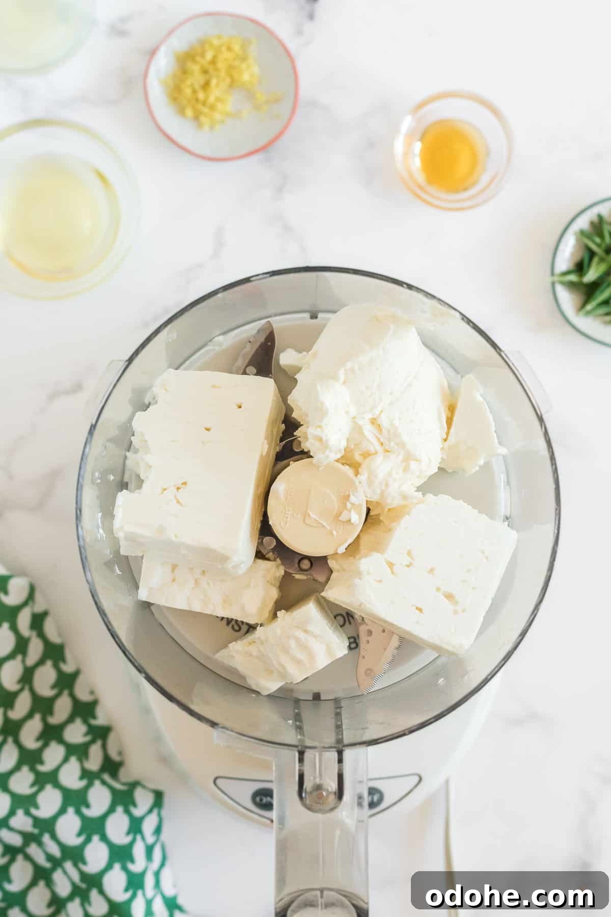 Creamy Whipped Feta Dip Recipe for Parties and Appetizers 4 feta cheese in a food processor