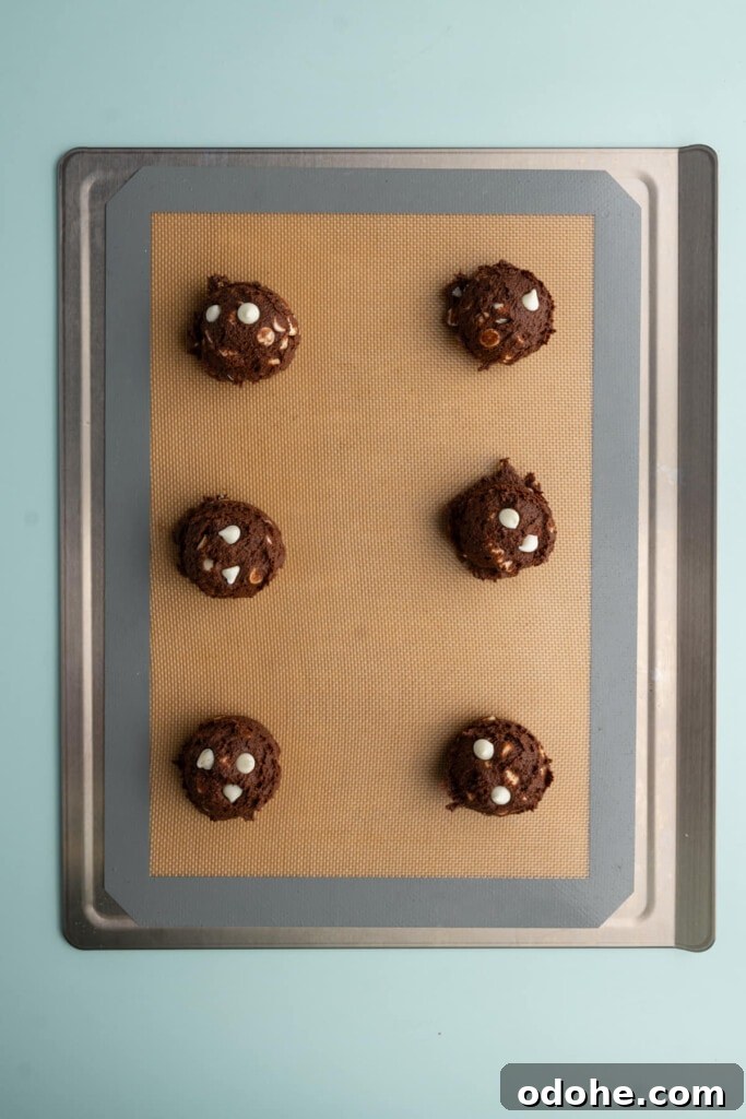 Chocolate cookie dough ready for the oven