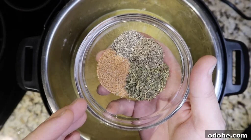 Adding seasonings to pot