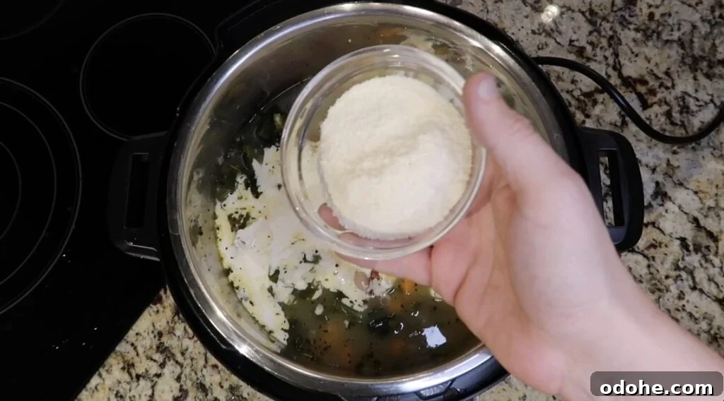 Adding Parmesan to soup