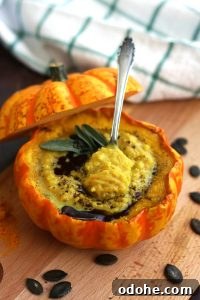 Pumpkin-Millet Soup Served in Roasted Pumpkin Bowls 2 Easy Pumpkin Soup with Millet in Pumpkin Bowls - Delicious Dish Served for Dinner