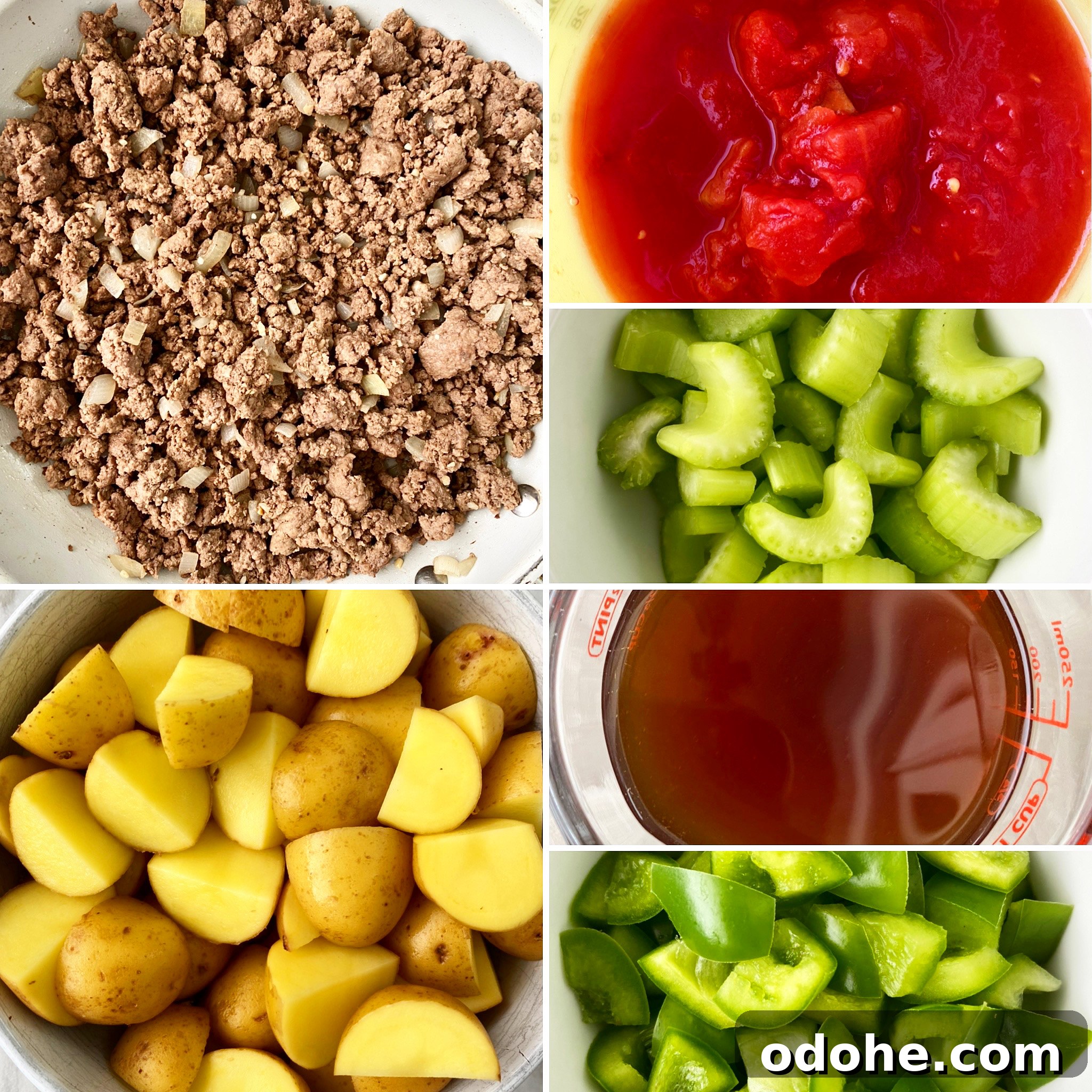 Slow Cooker Hamburger Stew Recipe — Hearty One-Pot Comfort Meal 3 collage of ingredients for hamburger stew