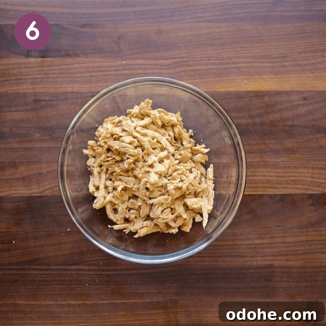 Chopped soy curls in a glass bowl.
