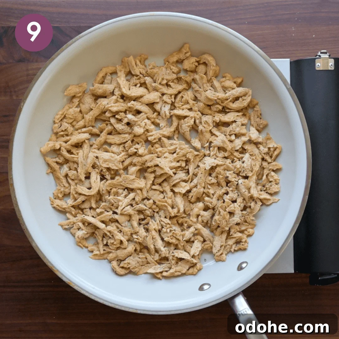 soy curls in frying pan before being cooked.