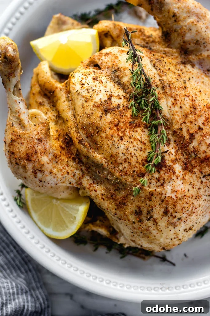 Whole30 Instant Pot Recipes This Whole30 instant pot whole chicken is one of the easiest ways to get a healthy, paleo dinner on the table or meal prep done quickly. With the lemon and spices, it's a full-of-flavor, juicy and uncomplicated paleo, keto or Whole30 chicken recipe. Plus, the options for the leftover chicken is endless! #whole30 #wholechicken #instantpotwholechicken #paleo #keto #chickenrecipes