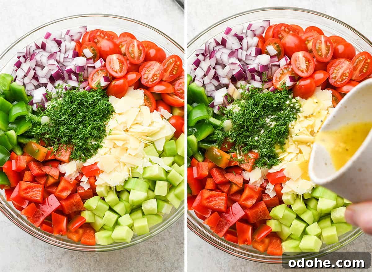 Zesty Lemon Pasta Salad with Fresh Herbs and Creamy Dressing 8 two photos showing how to assemble this summer pasta salad