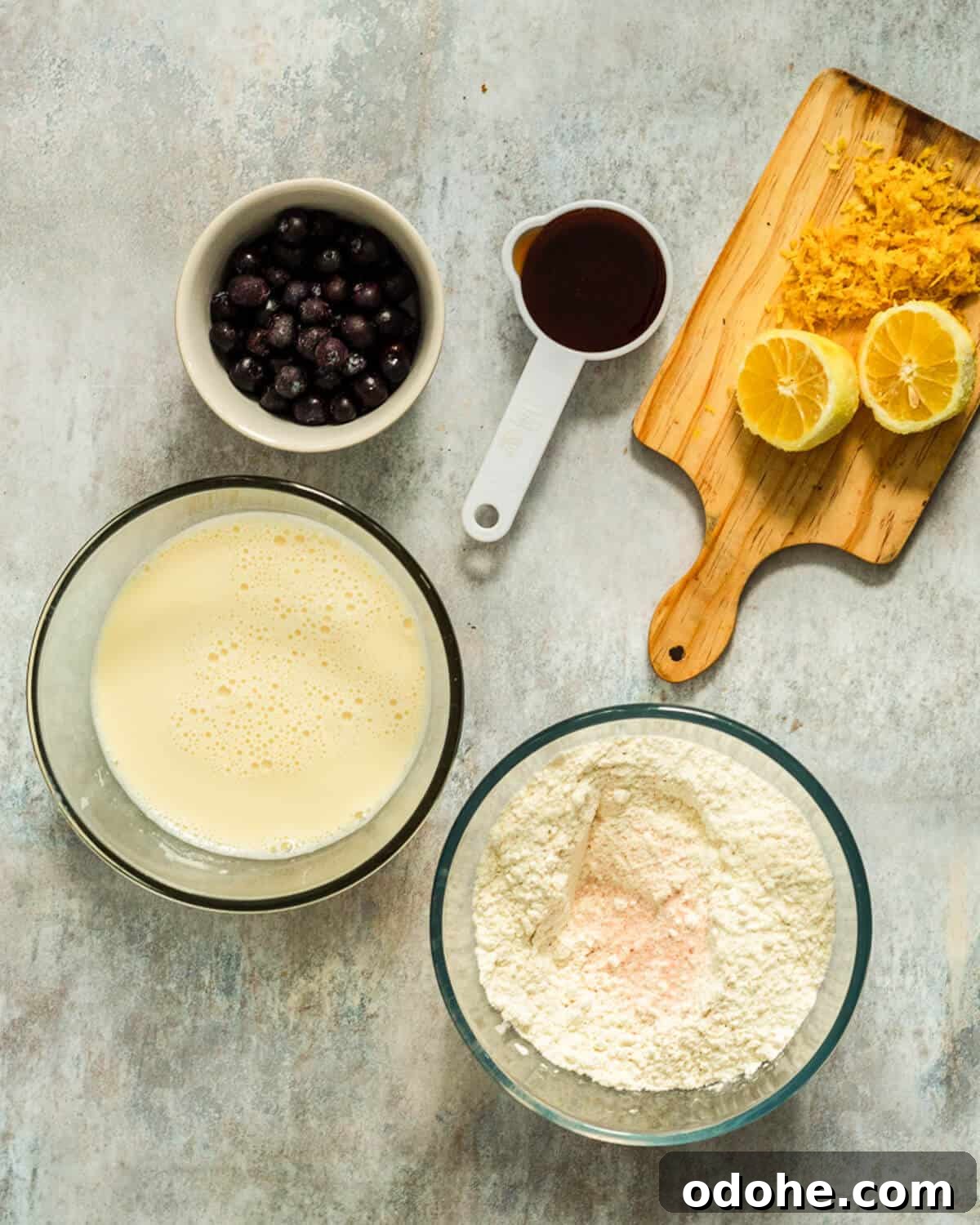 The ingredients needed to make gluten-free baked pancakes.