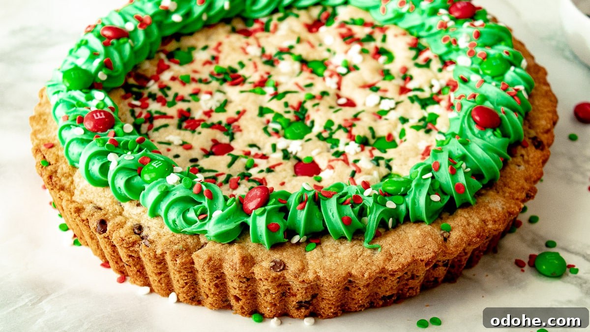 Festive Christmas Cookie Cake Recipe for Holiday Parties 3 side view of decorated Christmas Cookie cake