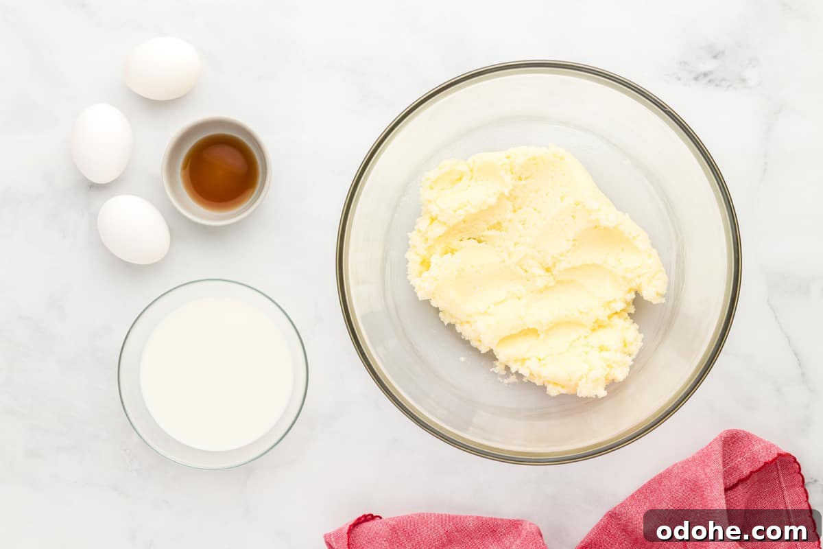 Moist Strawberry Sheet Cake Recipe for Parties and Potlucks 9 bowls of creamed butter, cream, and vanilla.