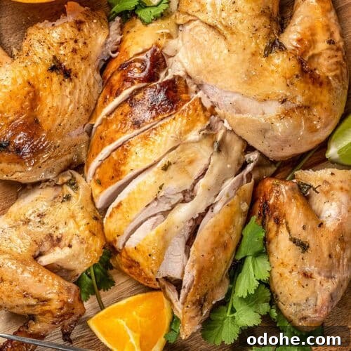 Whole Cuban Mojo chicken cut up into pieces