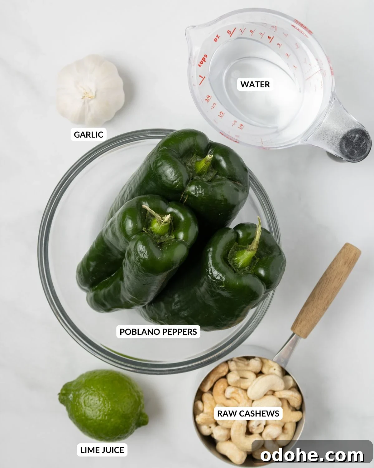 An overhead image of the ingredients of poblano sauce.