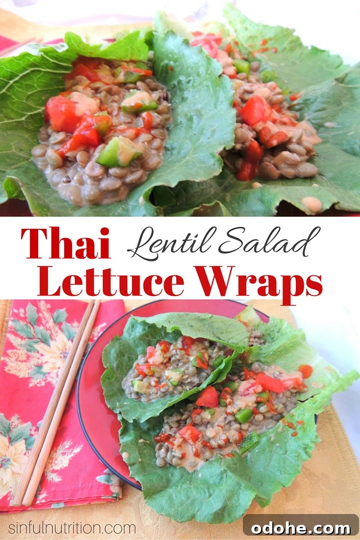Thai-Style Lentil Lettuce Wraps (Vegan, Gluten-Free) 2 Thai Lentil Salad Lettuce Wrap -- A healthy vegan and gluten free recipe for a Thai-inspired lunch. The peanut sauce is what makes it so incredibly delicious!