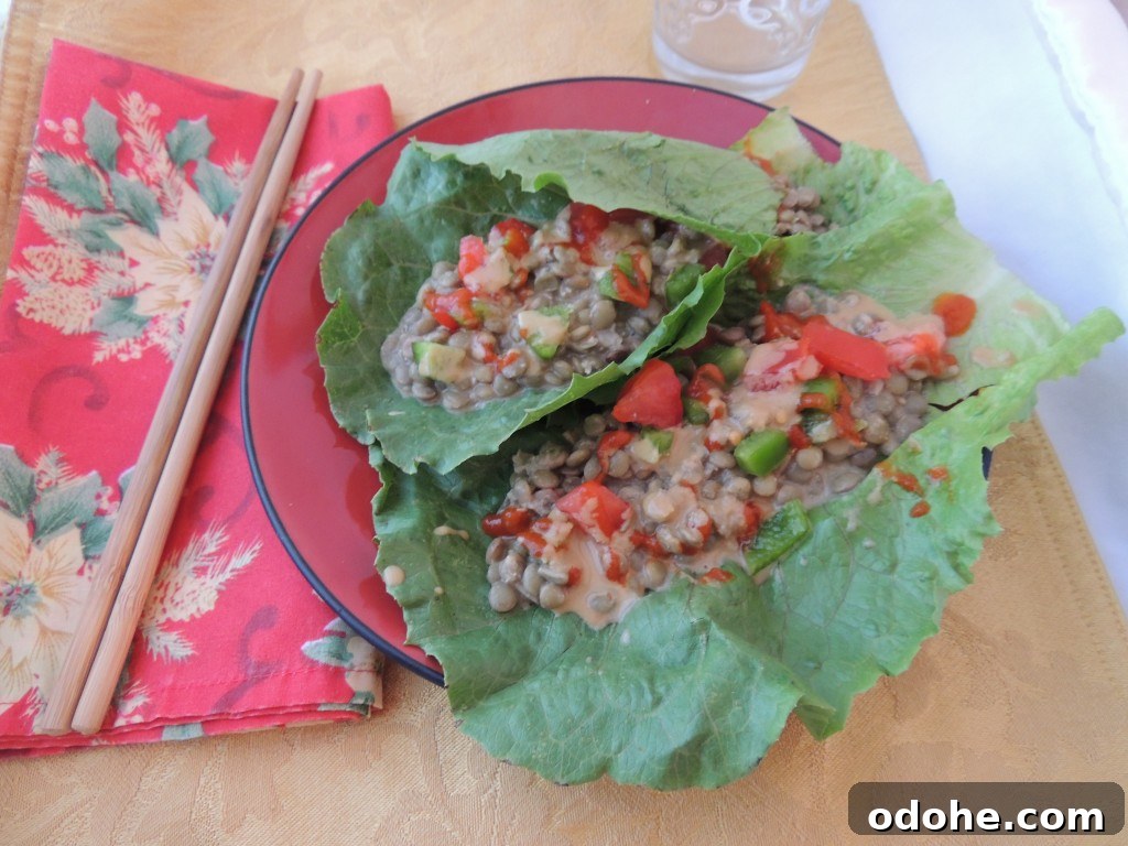 Thai-Style Lentil Lettuce Wraps (Vegan, Gluten-Free) 4 Peanut sauce
