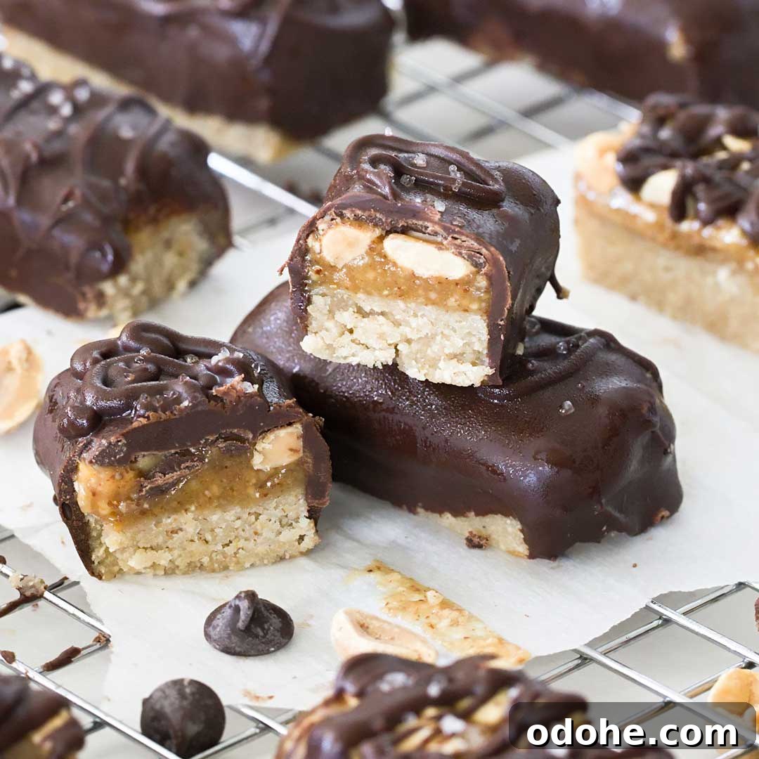 Gluten-Free Snickers Copycat Recipe: Homemade Chocolate Caramel Nougat 2 How to make gluten-free healthy homemade snickers bars with almond and oat flour and naturally sweetened with maple syrup