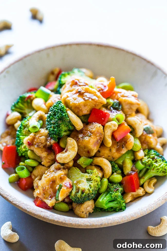 Cashew Chicken stir fry in serving bowl