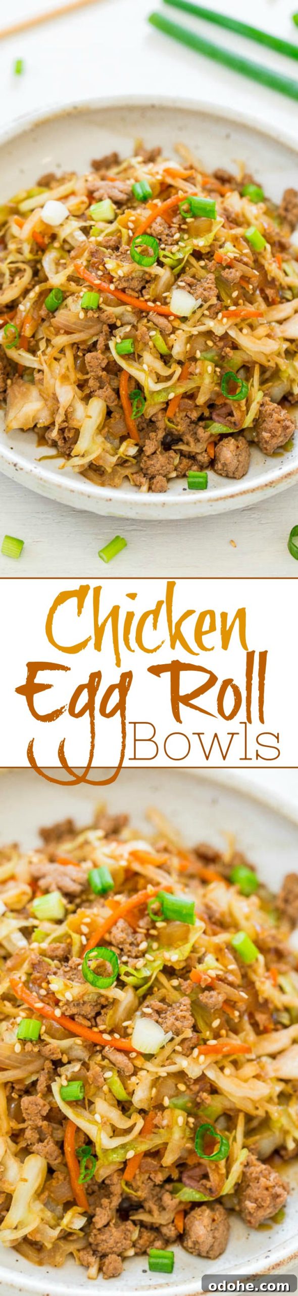 Chicken Egg Roll in a Bowl — This egg roll in a bowl is easy, ready in 15 minutes, full of flavor, has lots of texture, and is healthier than actual egg rolls!