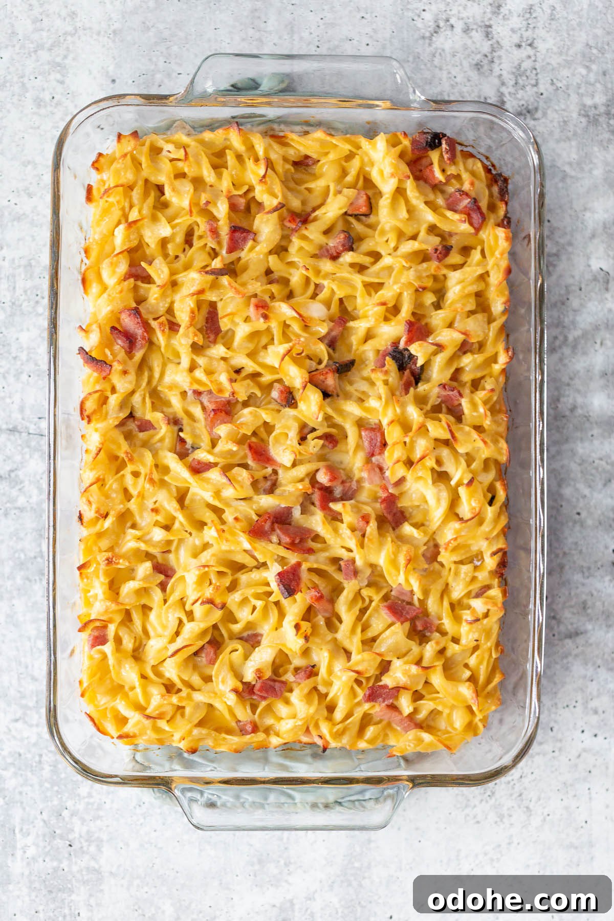 Ham and Noodle Casserole (Schinkenfleckel) Recipe 6 ham and noodle casserole in a dish