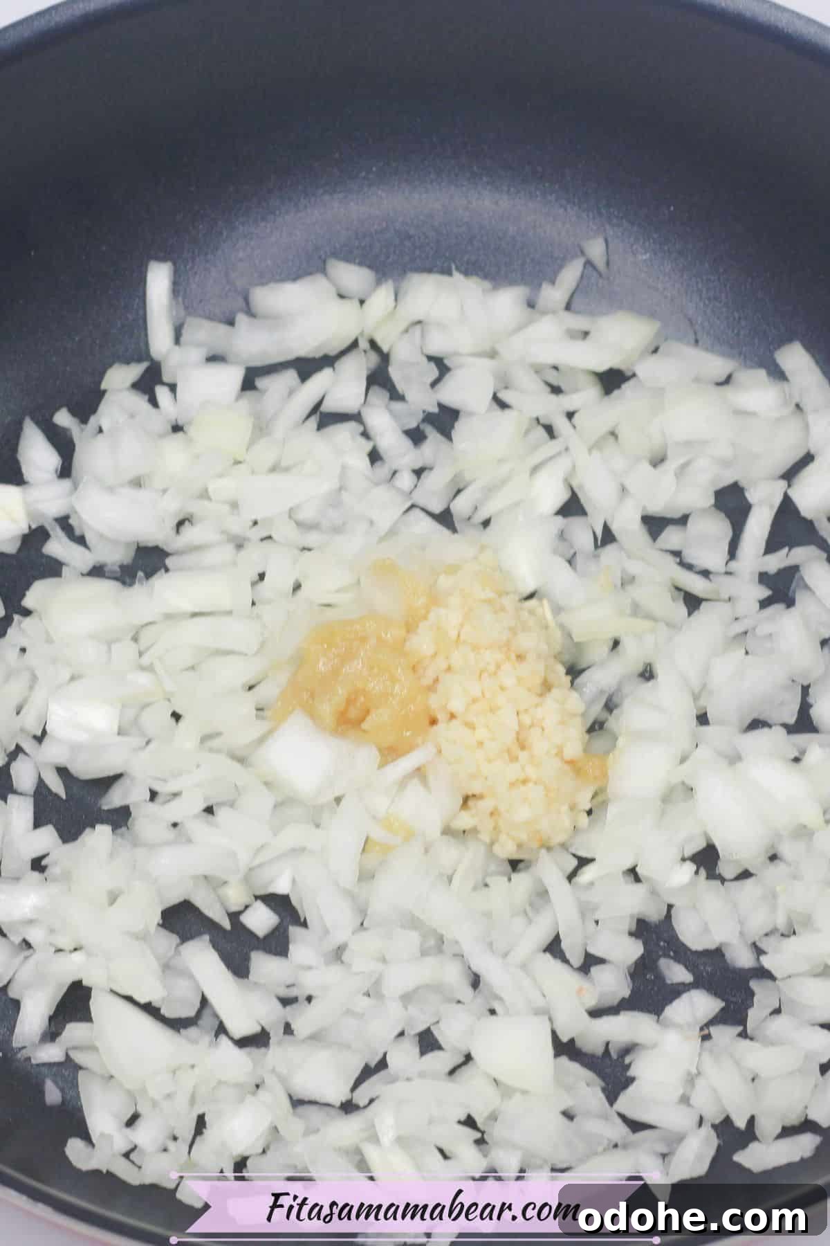 Gluten-Free Inside-Out Egg Roll Recipe: Crispy, Flavorful Wraps 4 Black skillet with onions, garlic and ginger in it.