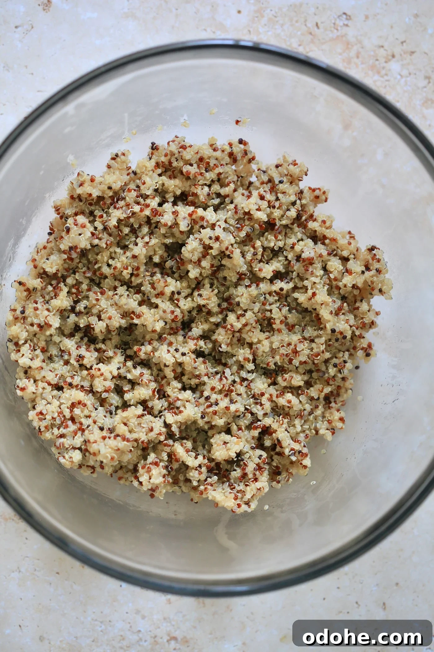 Zucchini, Quinoa & Chickpea Salad with Feta and Fresh Dill 3 cooked quinoa in bowl.