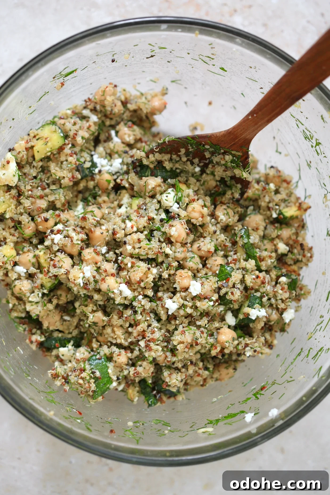 Zucchini, Quinoa & Chickpea Salad with Feta and Fresh Dill 8 mixed chickpea salad in bowl.