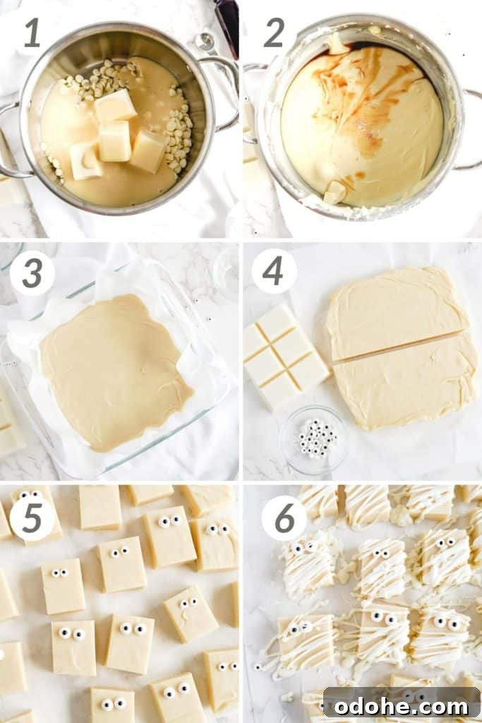 Spooky Halloween Fudge Recipes for Party Treats 3 Collage showing how to make Halloween fudge.
