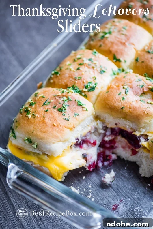 Thanksgiving Leftover Recipe Pull Apart Turkey Sliders | @bestrecipebox Thanksgiving Leftover Recipe Pull Apart Turkey Sliders on a glass casserole