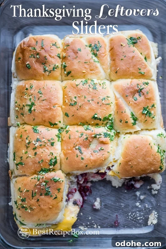 Thanksgiving Leftover Recipe Pull Apart Turkey Sliders | @bestrecipebox Thanksgiving Leftover Recipe Pull Apart Turkey Sliders on a glass casserole
