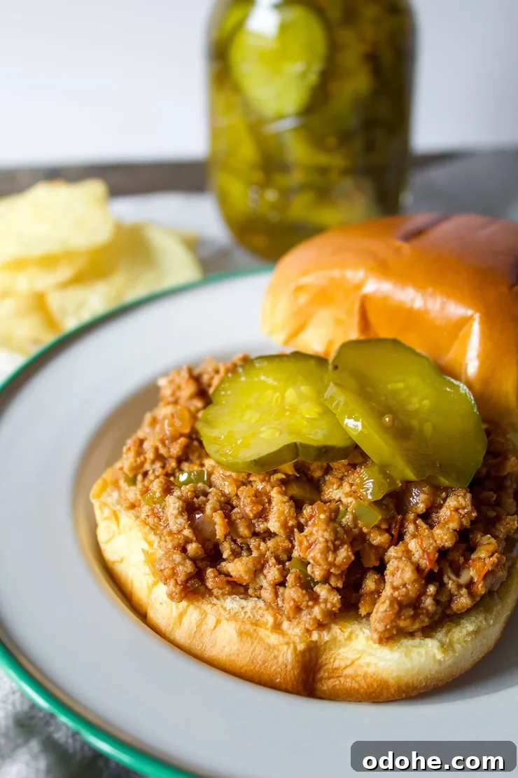 Sloppy joe sandwich with pickles
