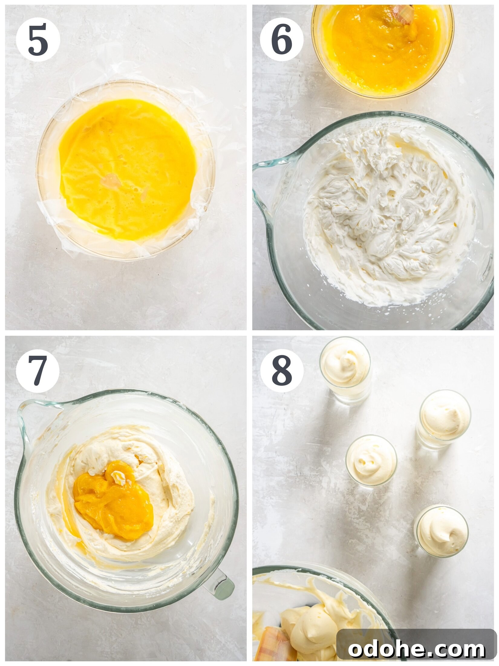 Homemade Lemon Mousse Recipe: Light, Zesty, from Scratch 5 Showing the process of making lemon mousse and serving in individual glasses.
