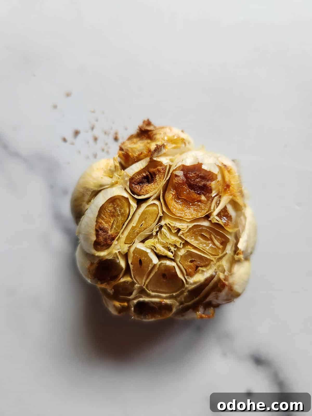Roasted Garlic Pesto Sauce Recipe for Rich, Creamy Flavor 5 Oven-roasted garlic on a white background.