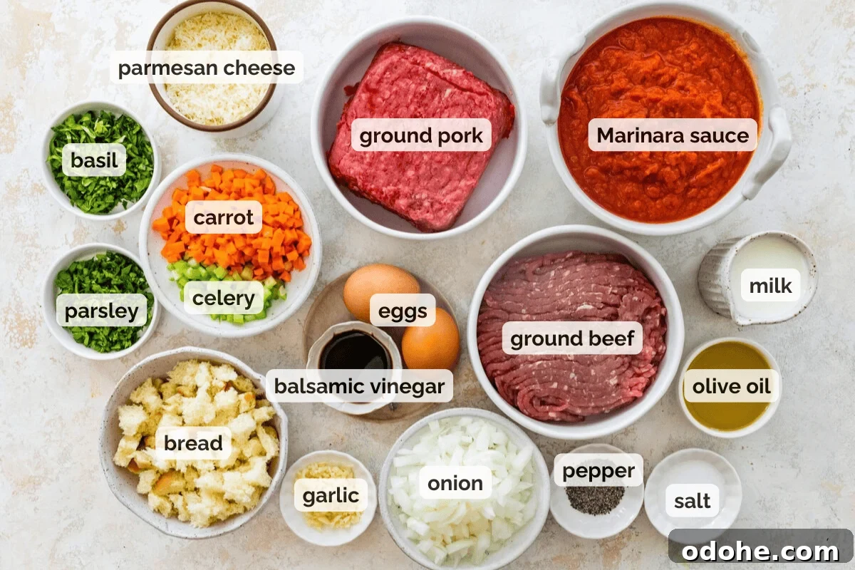 Recipe ingredients for Italian meatloaf recipe.