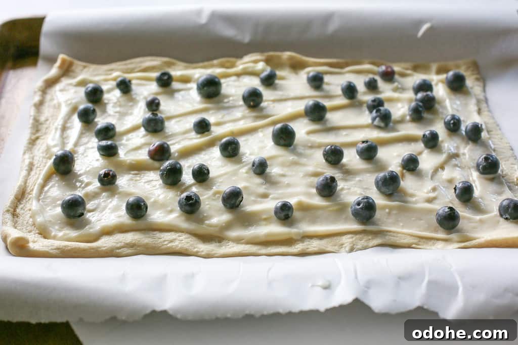 Blueberry Lemon Crescent dough with blueberries