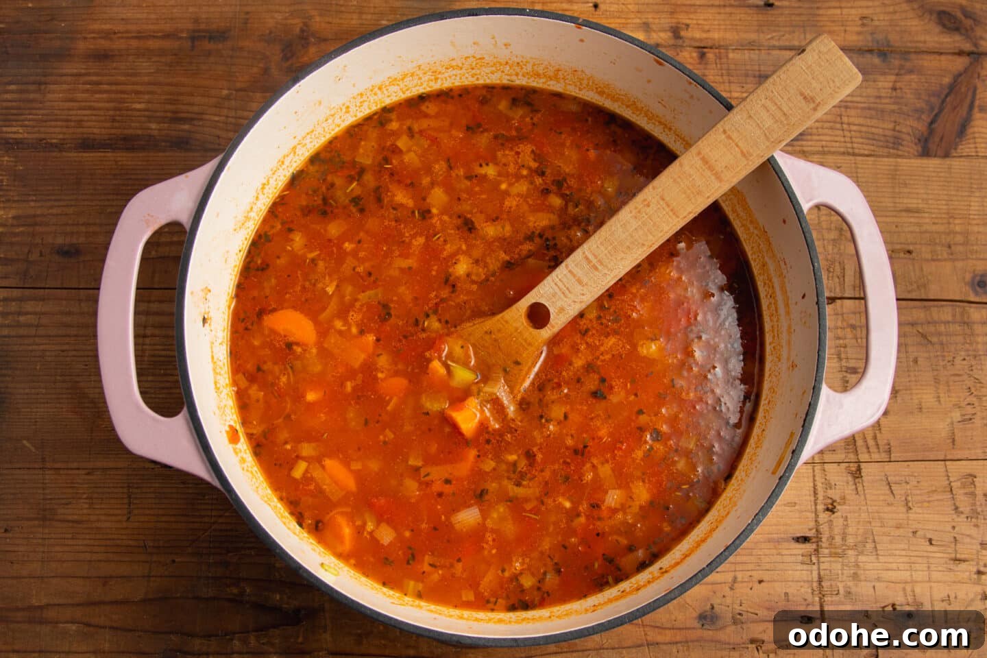 This is a picture of the pot with orzo and beans added.