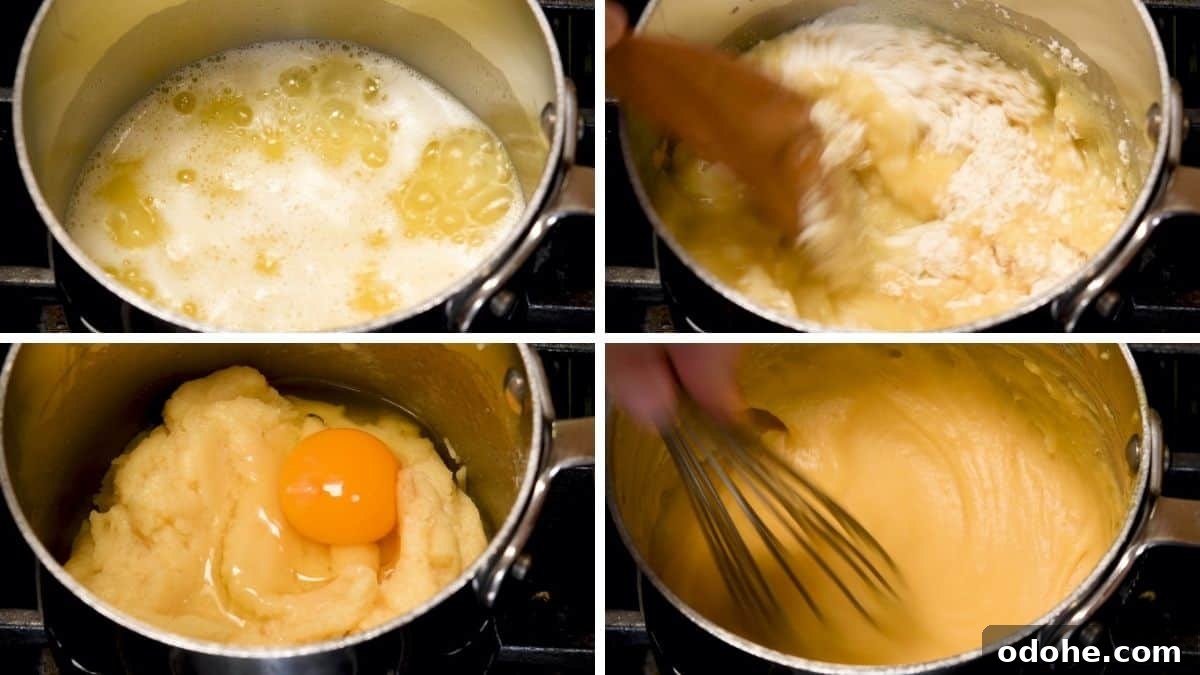 step by step images for making choux pastry dough